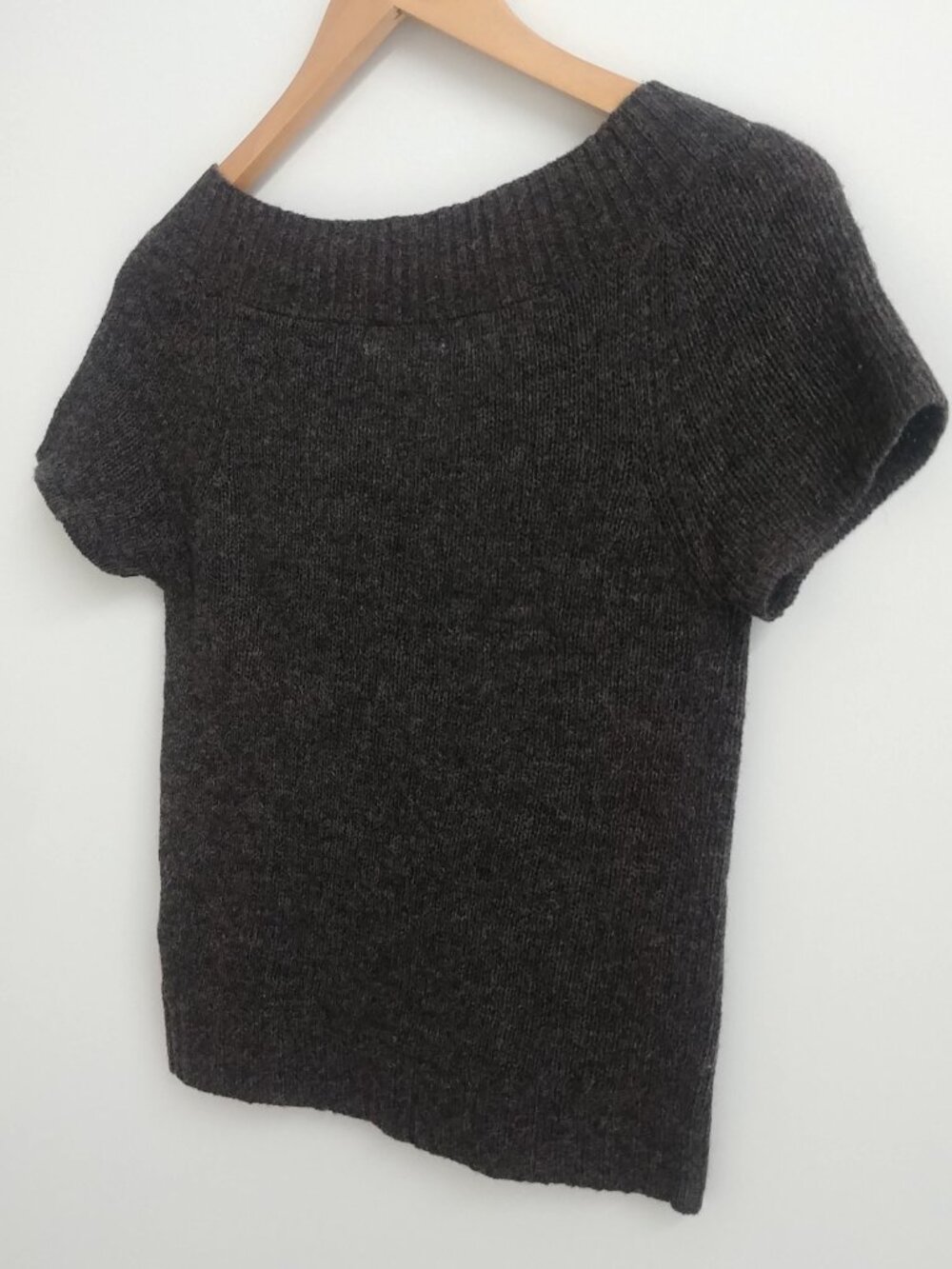 Bianca Maria 100% wool dark brown sweater top cardigan pearl buttons M fits XS - Picture 7 of 14